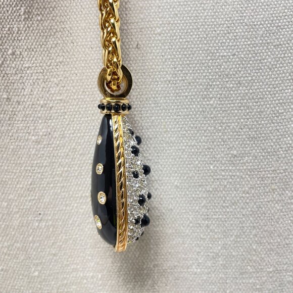 Gold Rope Chain Necklace With Reversible Teardrop Pendant Black & White Crystals - Picture 4 of 9